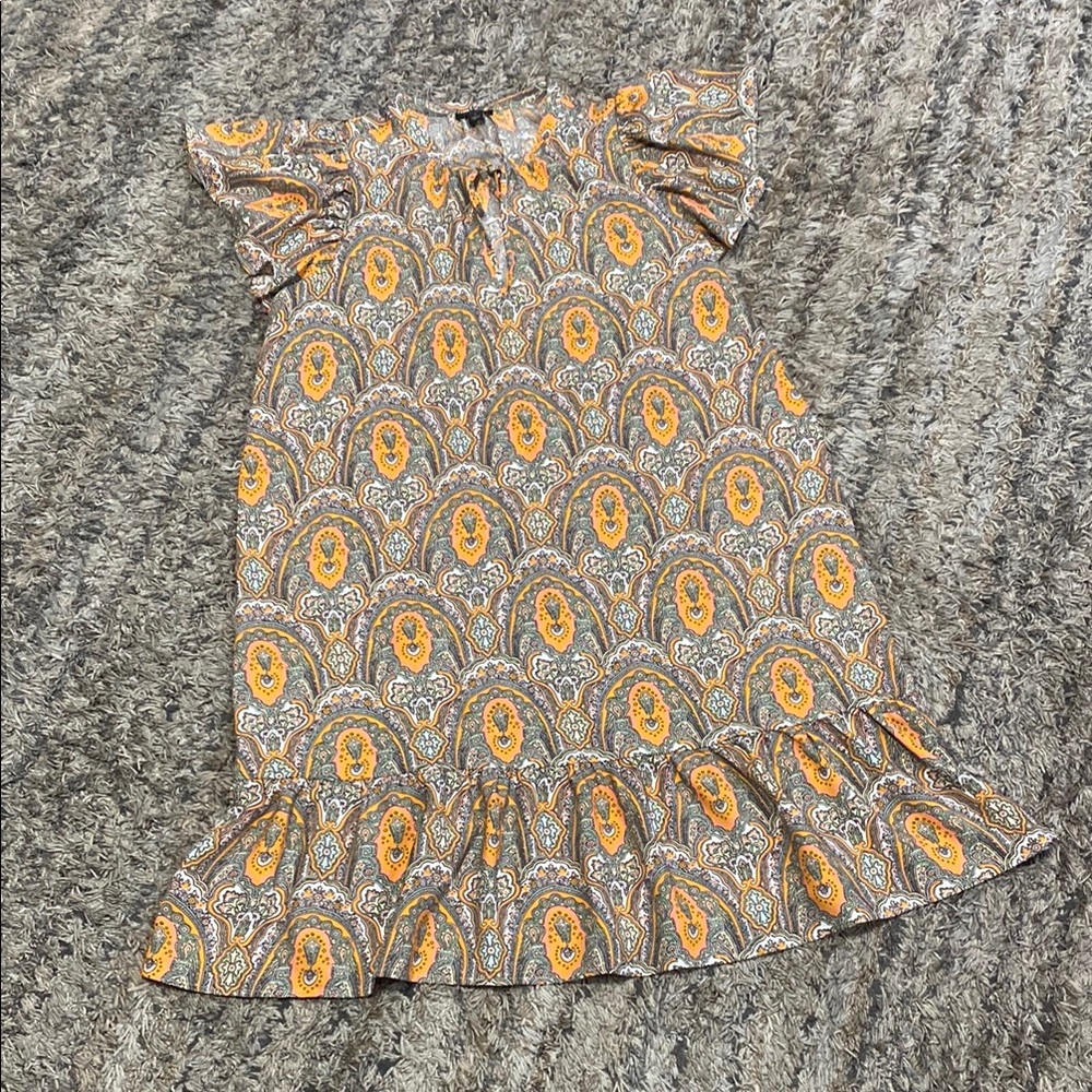 Ann Taylor factory Orange Patterned Dress with glitter sleeves sz M - Picture 1 of 12
